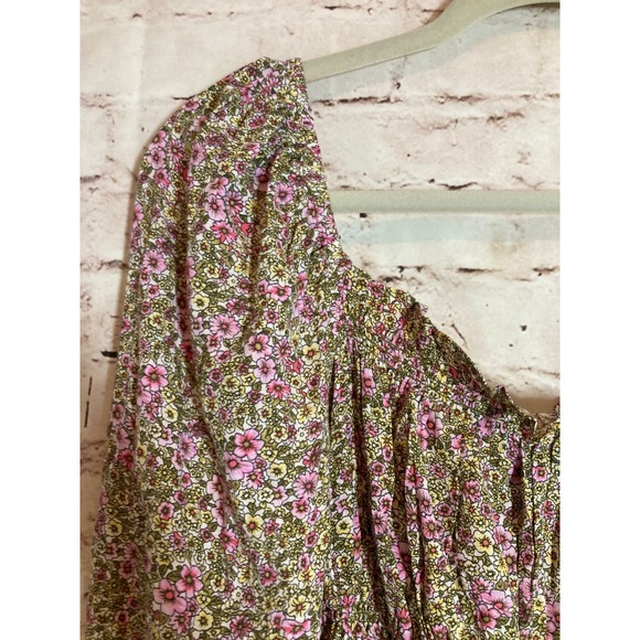 H&M Crop Top Women Medium Ditsy Micro Floral Milk Maid Babydoll Ruffles Romantic - Picture 4 of 13